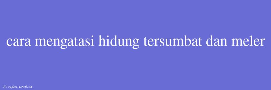 Cara Mengatasi Hidung Tersumbat Dan Meler