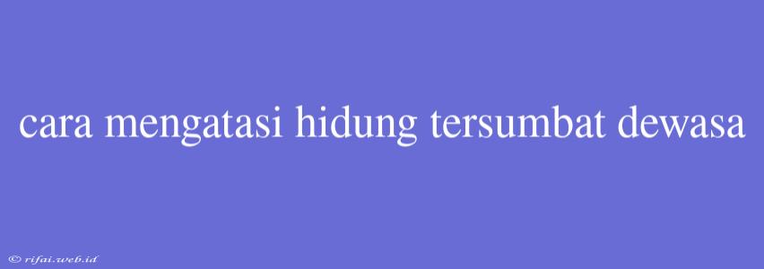 Cara Mengatasi Hidung Tersumbat Dewasa