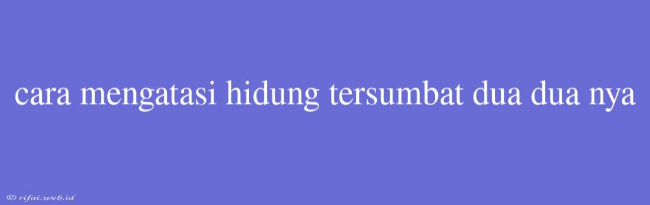 Cara Mengatasi Hidung Tersumbat Dua Dua Nya