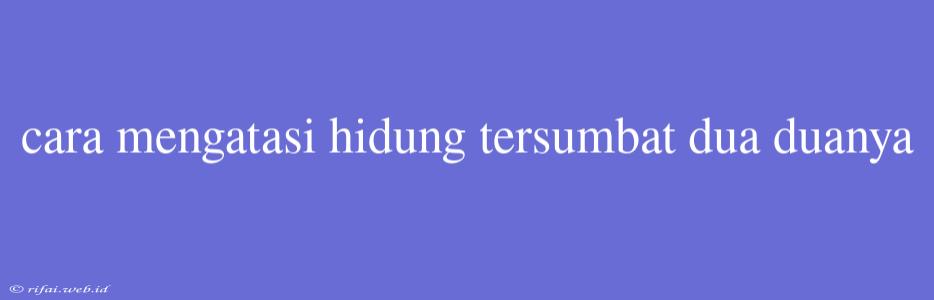 Cara Mengatasi Hidung Tersumbat Dua Duanya