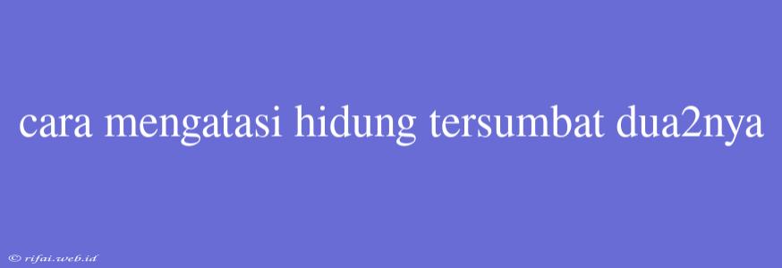 Cara Mengatasi Hidung Tersumbat Dua2nya