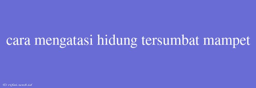 Cara Mengatasi Hidung Tersumbat Mampet