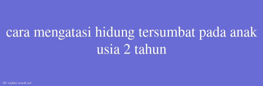 Cara Mengatasi Hidung Tersumbat Pada Anak Usia 2 Tahun