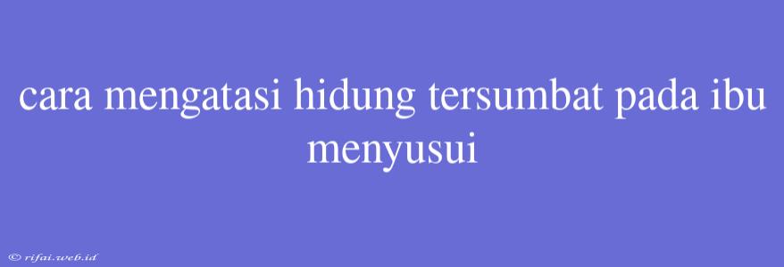 Cara Mengatasi Hidung Tersumbat Pada Ibu Menyusui