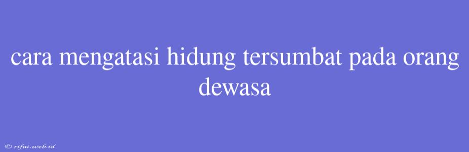 Cara Mengatasi Hidung Tersumbat Pada Orang Dewasa