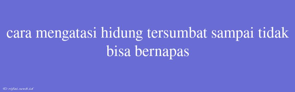 Cara Mengatasi Hidung Tersumbat Sampai Tidak Bisa Bernapas