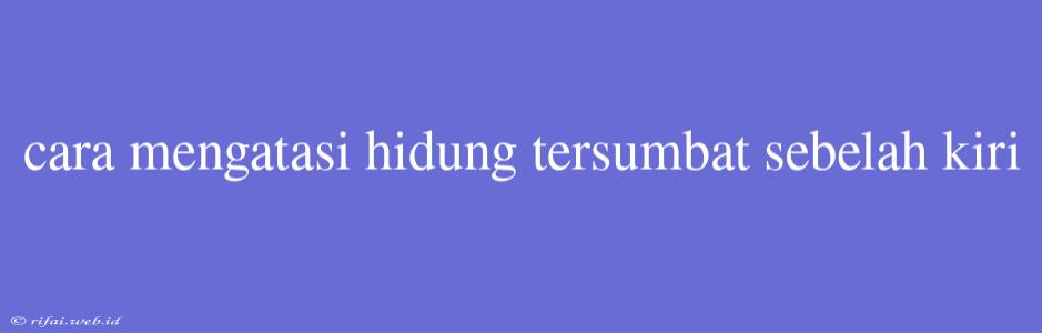 Cara Mengatasi Hidung Tersumbat Sebelah Kiri