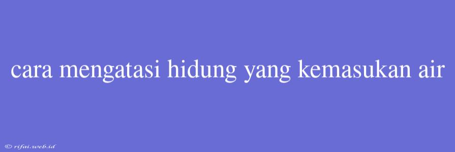 Cara Mengatasi Hidung Yang Kemasukan Air