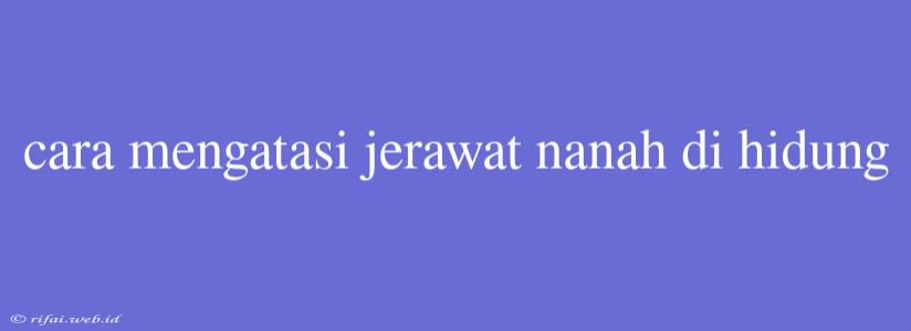 Cara Mengatasi Jerawat Nanah Di Hidung