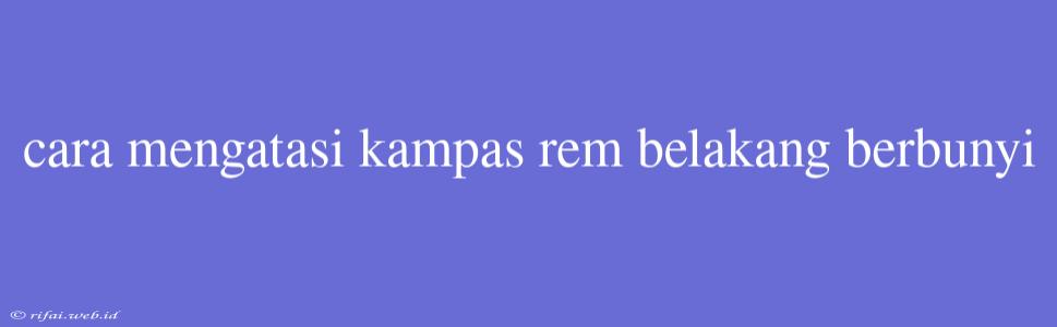 Cara Mengatasi Kampas Rem Belakang Berbunyi