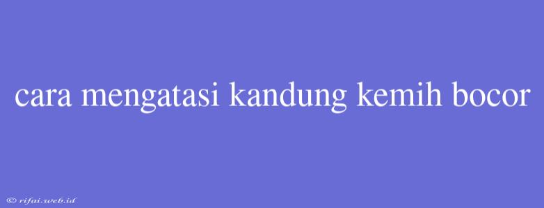 Cara Mengatasi Kandung Kemih Bocor