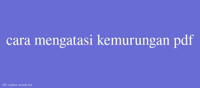 Cara Mengatasi Kemurungan Pdf