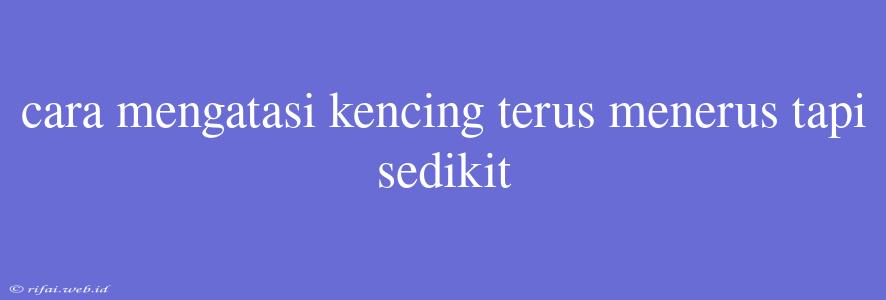 Cara Mengatasi Kencing Terus Menerus Tapi Sedikit