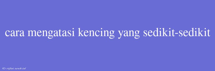 Cara Mengatasi Kencing Yang Sedikit-sedikit