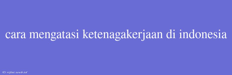 Cara Mengatasi Ketenagakerjaan Di Indonesia