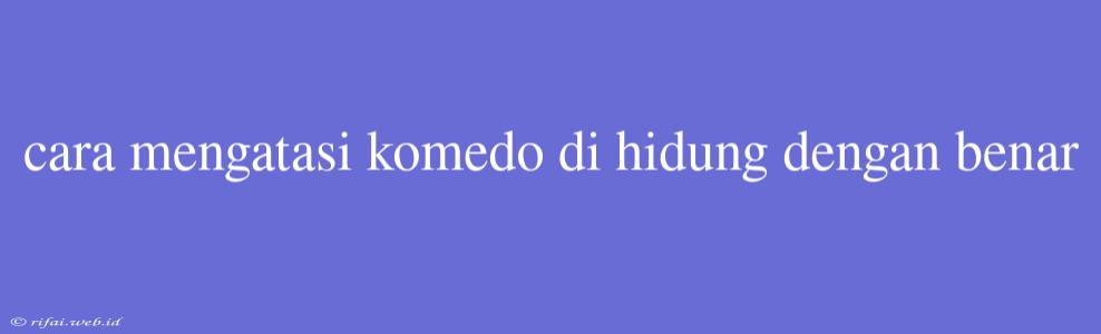 Cara Mengatasi Komedo Di Hidung Dengan Benar