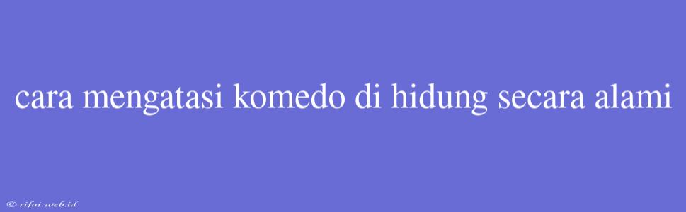 Cara Mengatasi Komedo Di Hidung Secara Alami