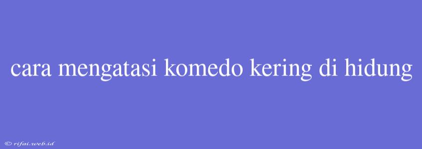 Cara Mengatasi Komedo Kering Di Hidung